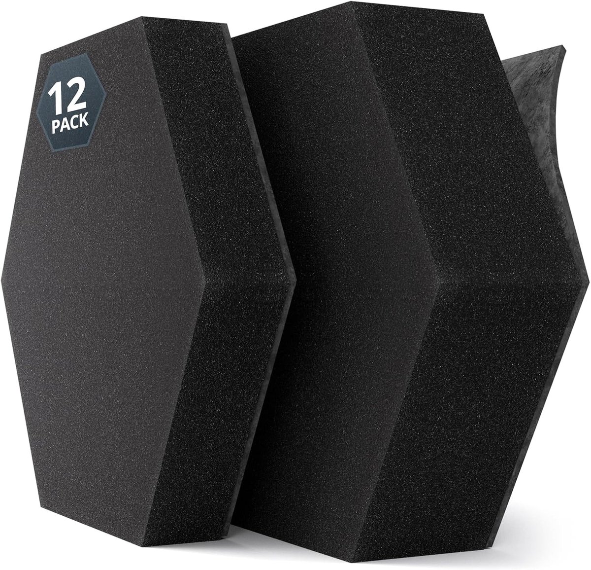 Akoestisch schuim, zeshoekig, voor studiowand, 12 stuks, 4 cm en 7 cm dik, akoestisch schuim, geluidsabsorber voor gaming, kamer, muur, deur en plafond (zwart)