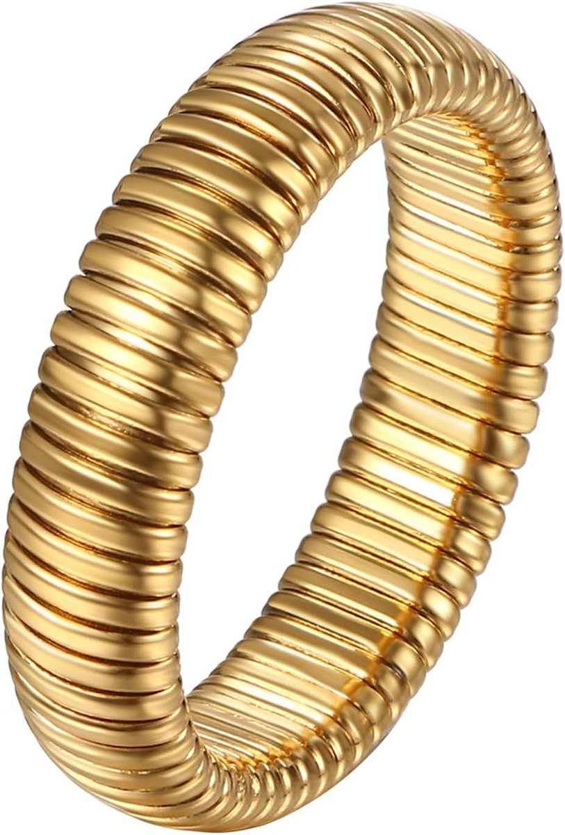 Ringen voor dames, 6mm breed roestvrijstalen damesring eenvoudig gestreept chunky ring vrouwen klompig dikke stapelbare rekbare ringen band goud/zilver, 59 (18.8 mm), Roestvrij