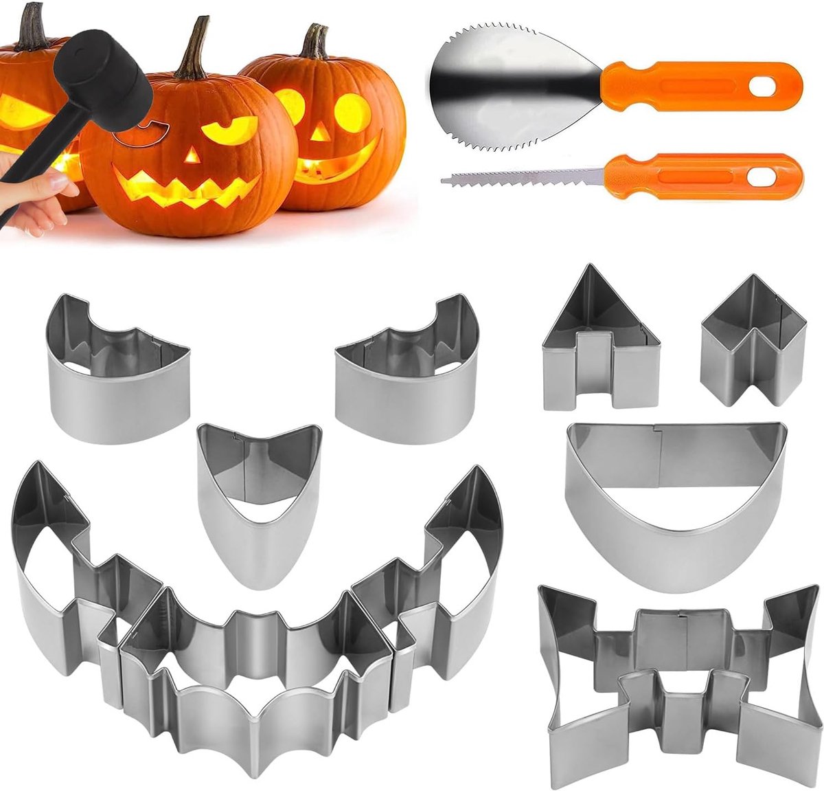 Pompoen snijgereedschap - Halloween Pompoen Snijmes - Halloween Pompoenmes - Snijgereedschap -Voor Halloween-decoraties, geschikt - Voor kinderen en het hele gezin – Voor het uitsnijden van pompoenen en ander fruit-13stuks