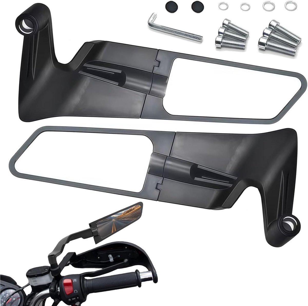 1 paar motorspiegels met schroevendraaier, verbindingsstuk, 22 x 8,5 cm, draaibare spiegel, bromfietsspiegel, geschikt voor bromfietsen, scooters, compatibel met de