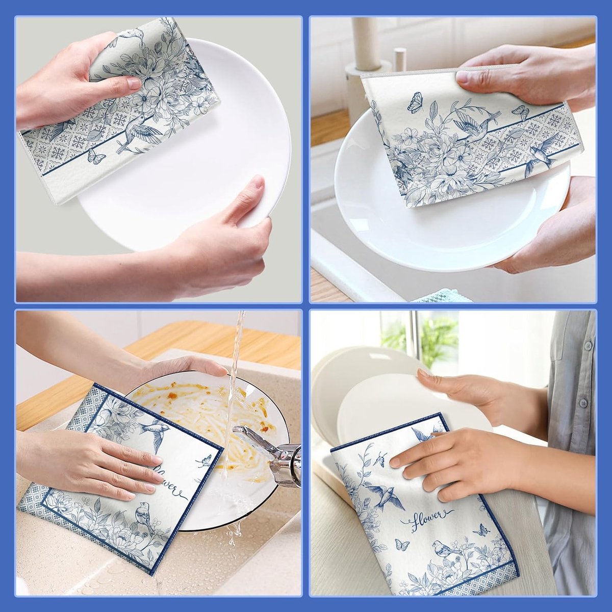 Vogel bloemen microvezel keukenhanddoek 2 stuks, 40 × 60 cm zachte absorberende handdoek theedoek, dikke theedoek voor keuken, jubileum, bruiloft, decoratie
