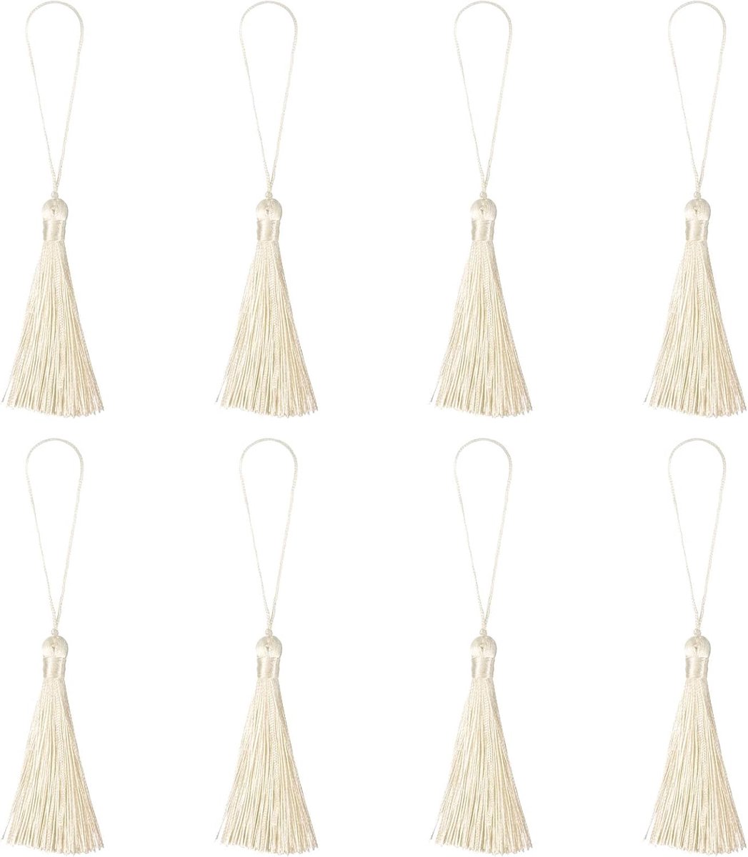 Sourcing map Glanzende bladwijzer, 8 stuks, 16,5 cm, zijdezacht, mini-kwast met gespen voor sleutelhanger, schaal, handgemaakt, knutselen, handwerk, accessoires, beige