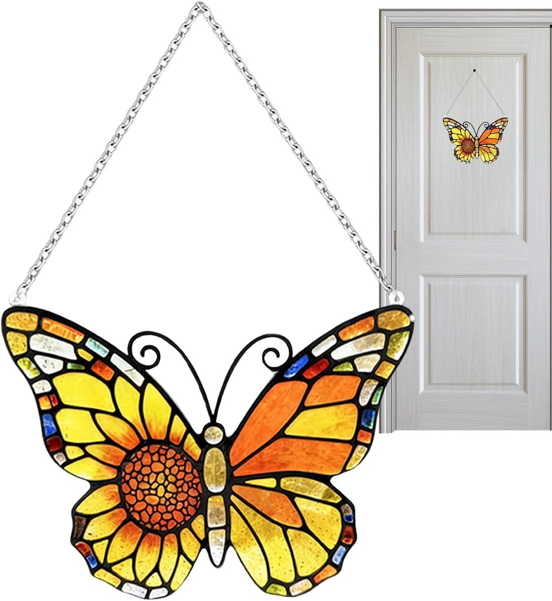 Sierhanger, gebrandschilderd glas, vlinderhanger voor raamdecoratie, voor muur, woonkamer, slaapkamer, tuin, binnenplaats, feest
