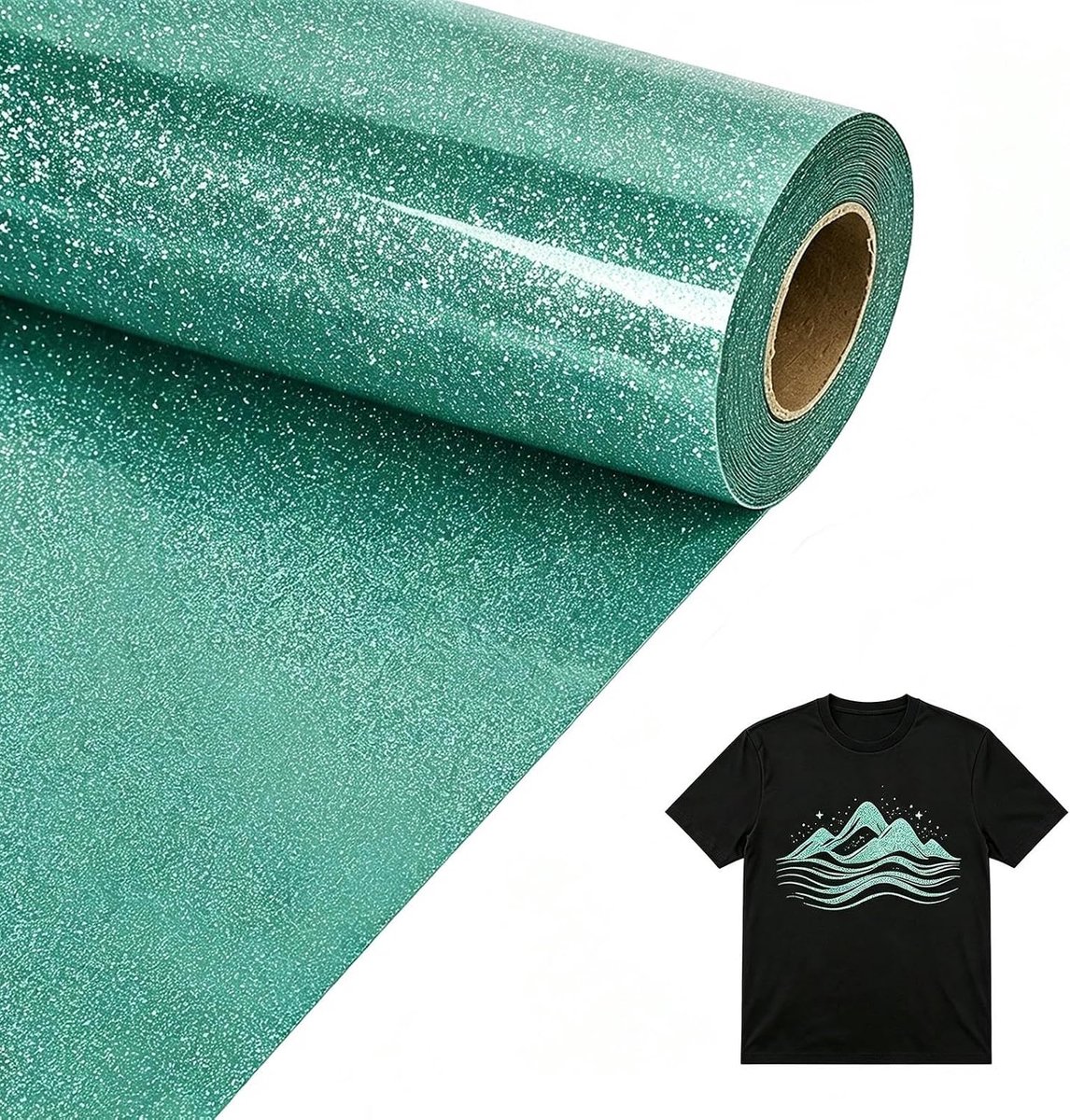 Flexfolie voor textiel, 30,5 x 100 cm, plotterfolie, textiel, glitter, op maat te snijden, groene glittertextielfolie, plotter, strijkfolie voor kleding, hoeden en tassen