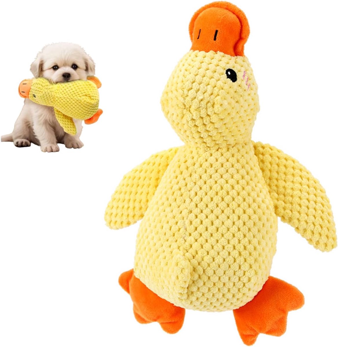 Eend hond, 25 x 22 cm, kwak-quck eend hondenspeelgoed, voor honden, anti-stress eend, geel piepspeelgoed voor honden, voor kleine, middelgrote en grote honden