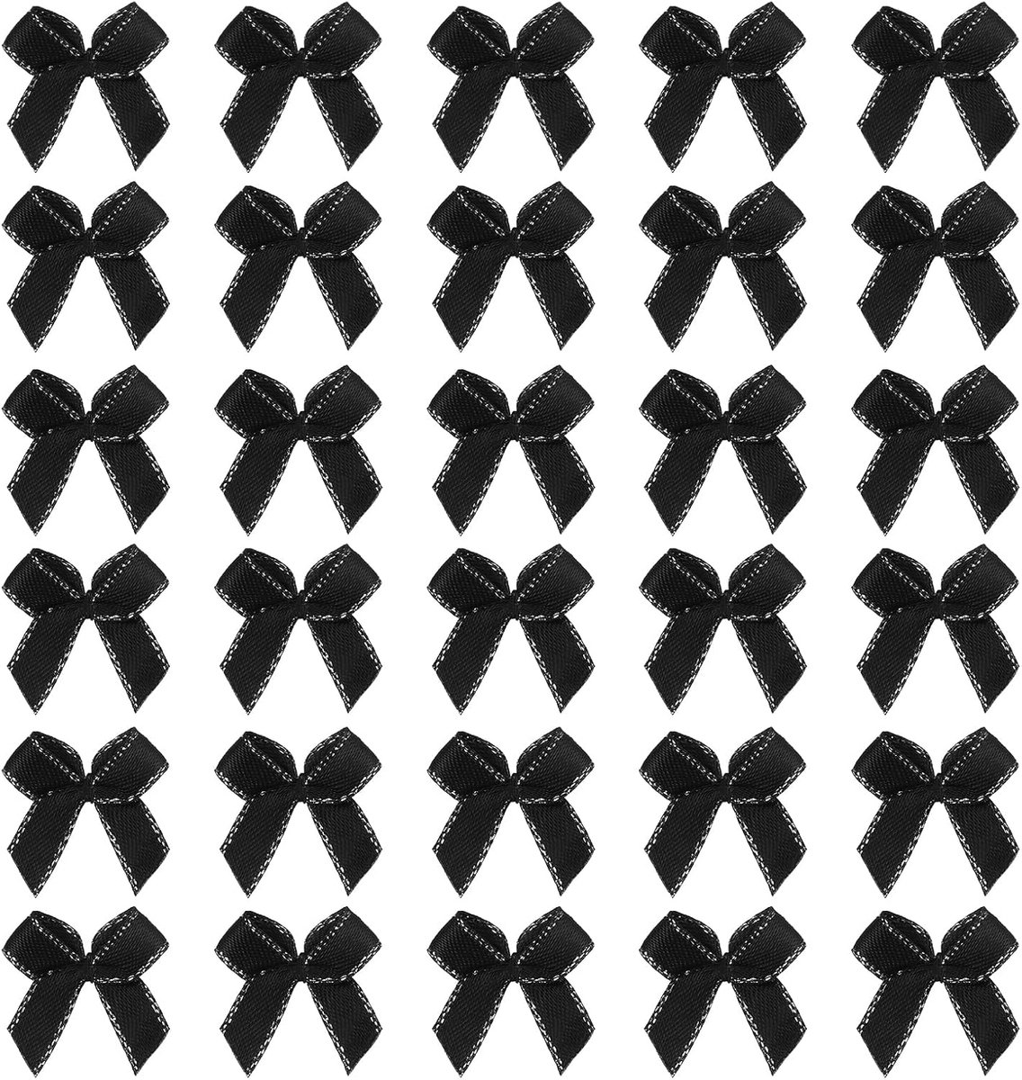 Strikken, mini-strik van lint, 2,2 x 2,3 cm, kleine strikken, zelfklevende satijnen lint voor doe-het-zelf handwerk, bruiloftsdecoratie, kaarten, cadeau, zwart