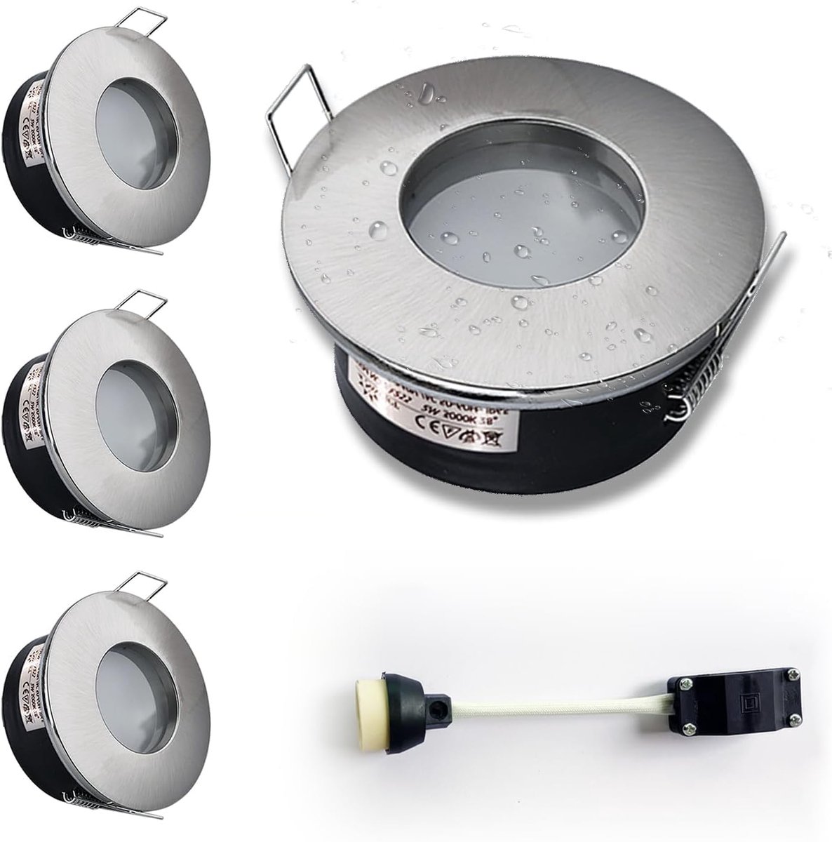 Downlight Satijn Nikkel GU10, IP65 LED Badkamer Spotlights, Lamp niet inbegrepen, Ronde Inbouw Downlights voor Douche Plafond, Uitsparing 68mm/2,68in, 4 Stuks