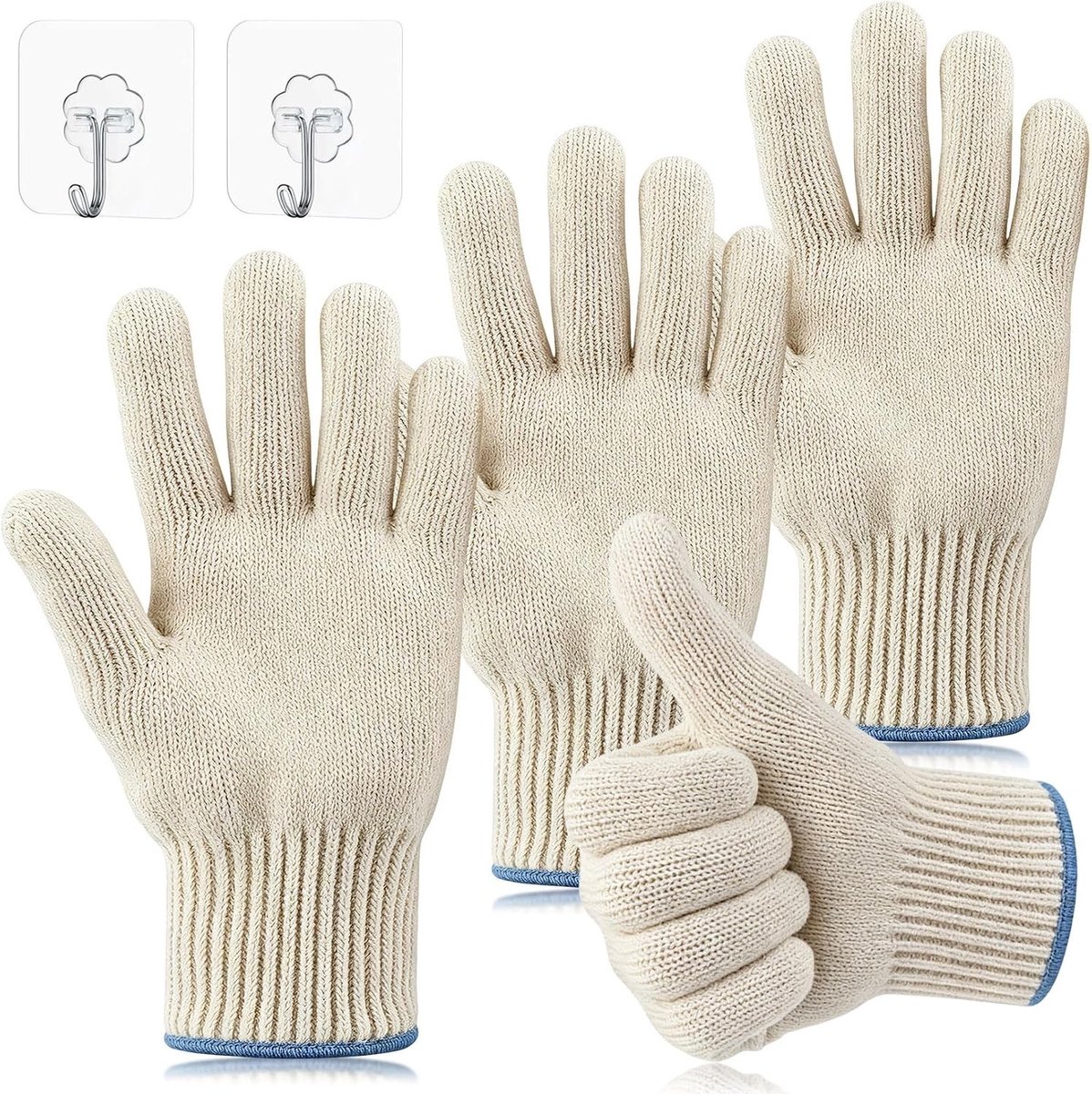 Hittebestendige Barbecue Handschoenen met Vingers voor Veilig Grillen | Ovenwant, Keukenhandschoenen, Barbecue Accessoires, Grillhandschoenen, Inclusief 2 Transparante Haakjes
