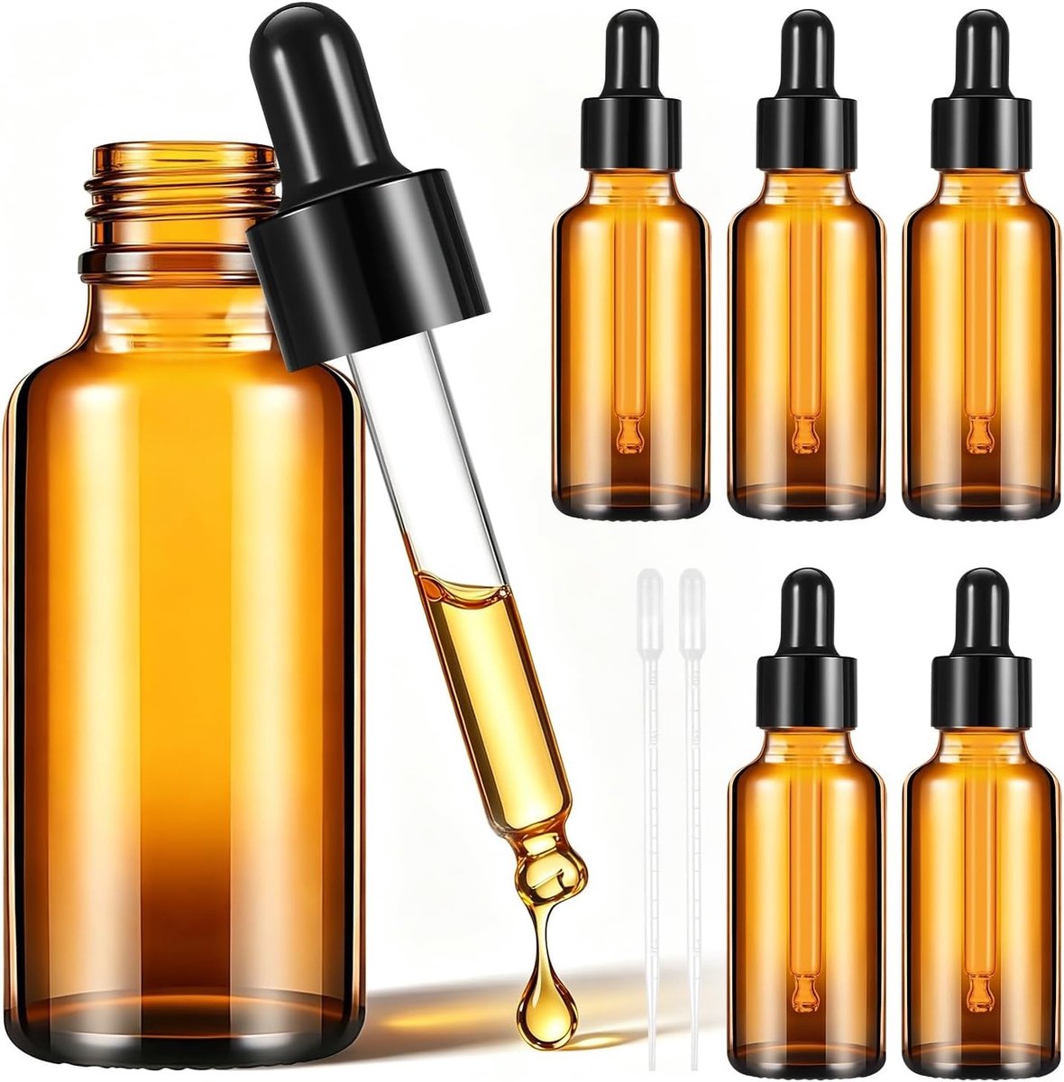 Set van 6 herbruikbare 30 ml pipetflessen - Antischok, corrosiebestendig, ideaal voor essentiële oliën en aromatherapie massages
