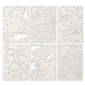 Wit schilder en teken sjablonen set 6 delig herbruikbaar kunststof stencil voor schilderen tekenen mixed media scrapbooking journals wanddecoratie illustraties hobby knutselen met cirkels spetters en craquelé patronen