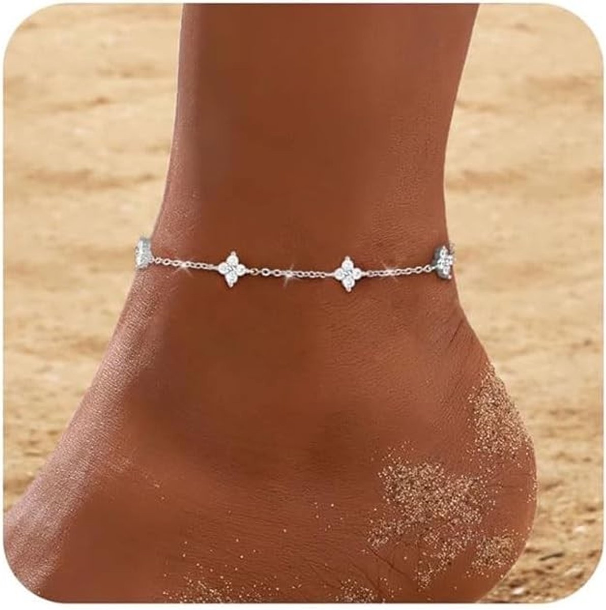 Stijlvolle Waterdichte Enkelband voor Dames met Zirconia, Multi-Row Design en Stapelbare Tennislook, Perfect voor de Zomer