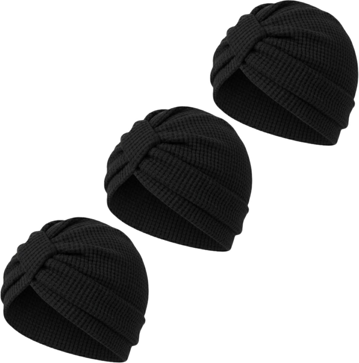 YUBBI 3 Stuks Bonnet Slaapmuts - Elastische Hoofdband - Nachtmuts - Haarverzorging - Zwart