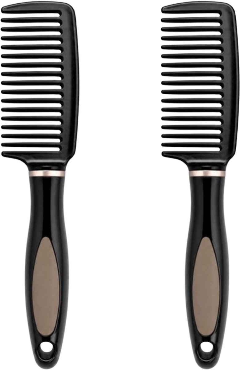 Afro Kam Ontklittingskam met Handvat 21 cm – Grove Tanden Kam voor Krullend Haar, Kroeshaar en Dik Haar – Zwart 2 Stuks