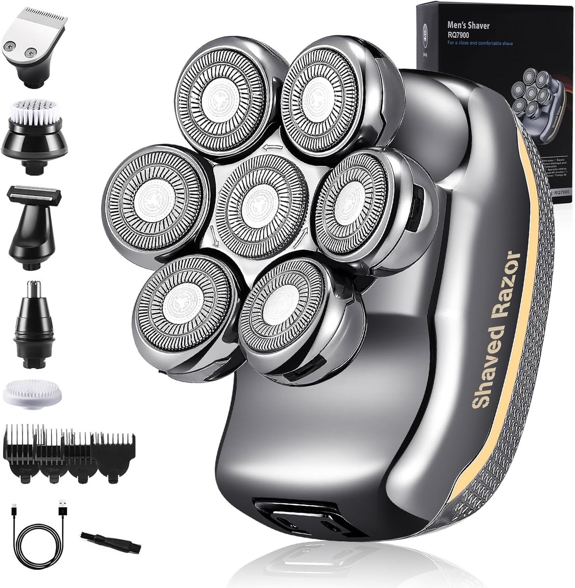 Elektrisch Scheerapparaat Heren 6-in-1 - 7D Hoofdscheerapparaat - IPX6 Waterdicht - Baard-, Neus- & Gezichtsverzorging - Wet & Dry
