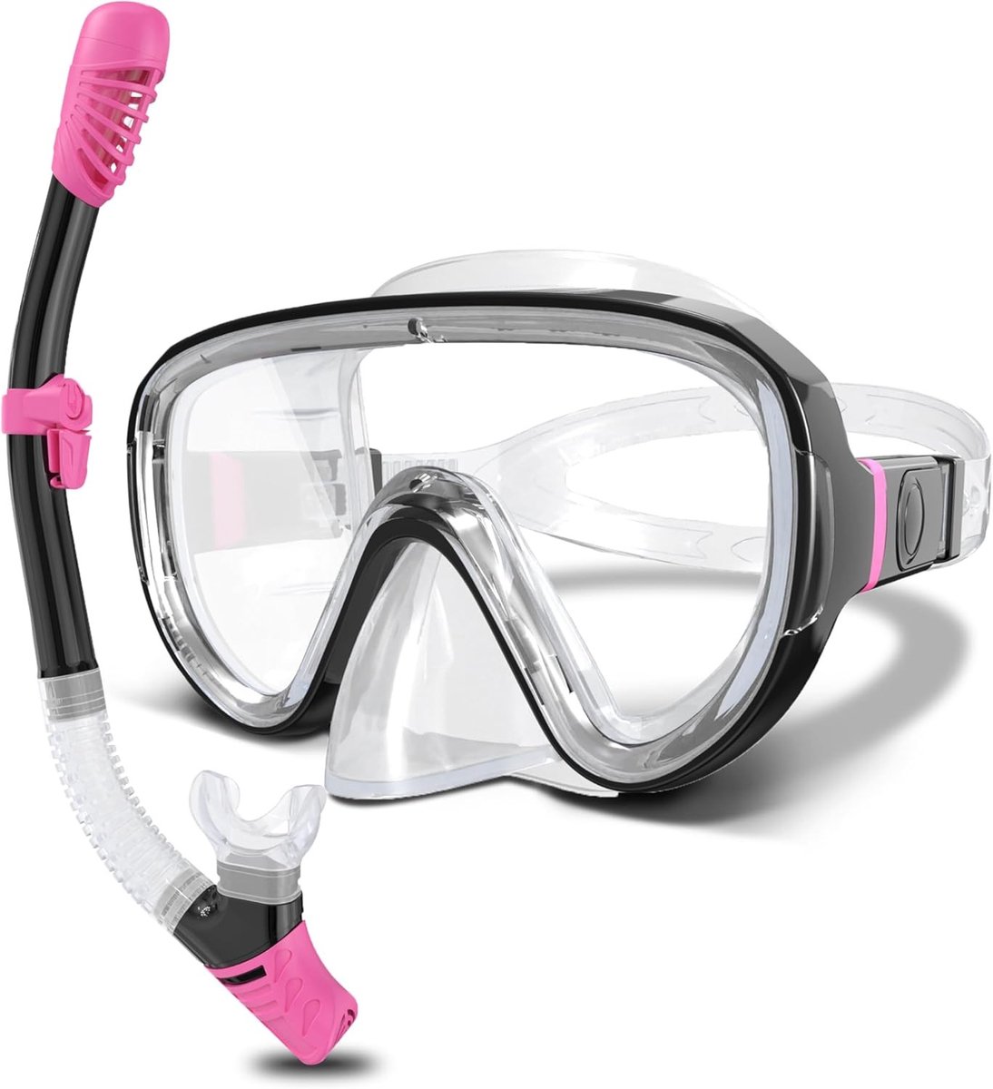 Snorkelset - Zwart/Roze - L - Duikbril met Geharde Glazen Lenzen en Verbeterde Verstelbare Gesp - Voor Volwassenen