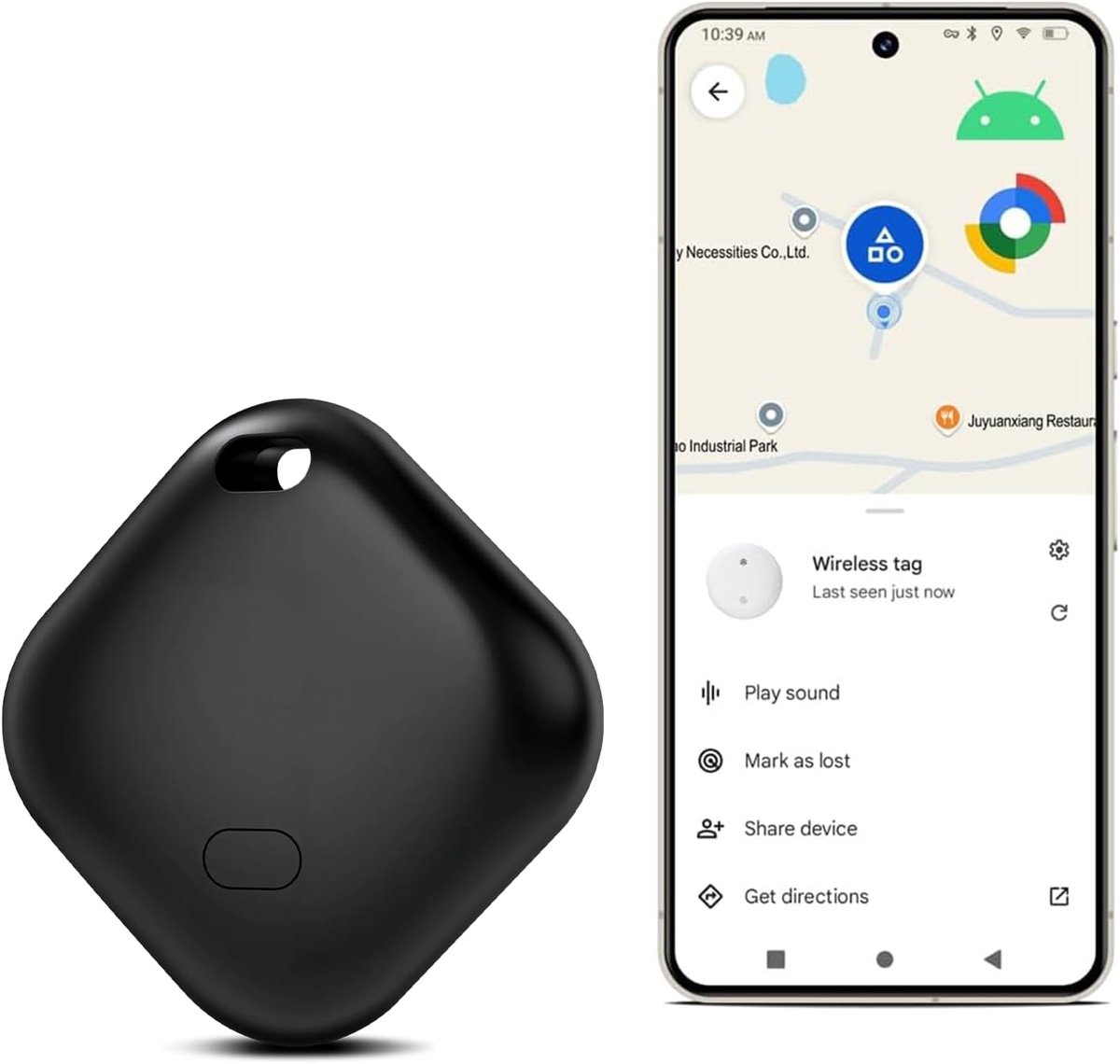 Smart Tag, Google mijn apparaat vinden app, bluetooth-tracker, IP66 waterdicht, sleutelzoeker voor bagage, portemonnee, zwart, 1 stuk