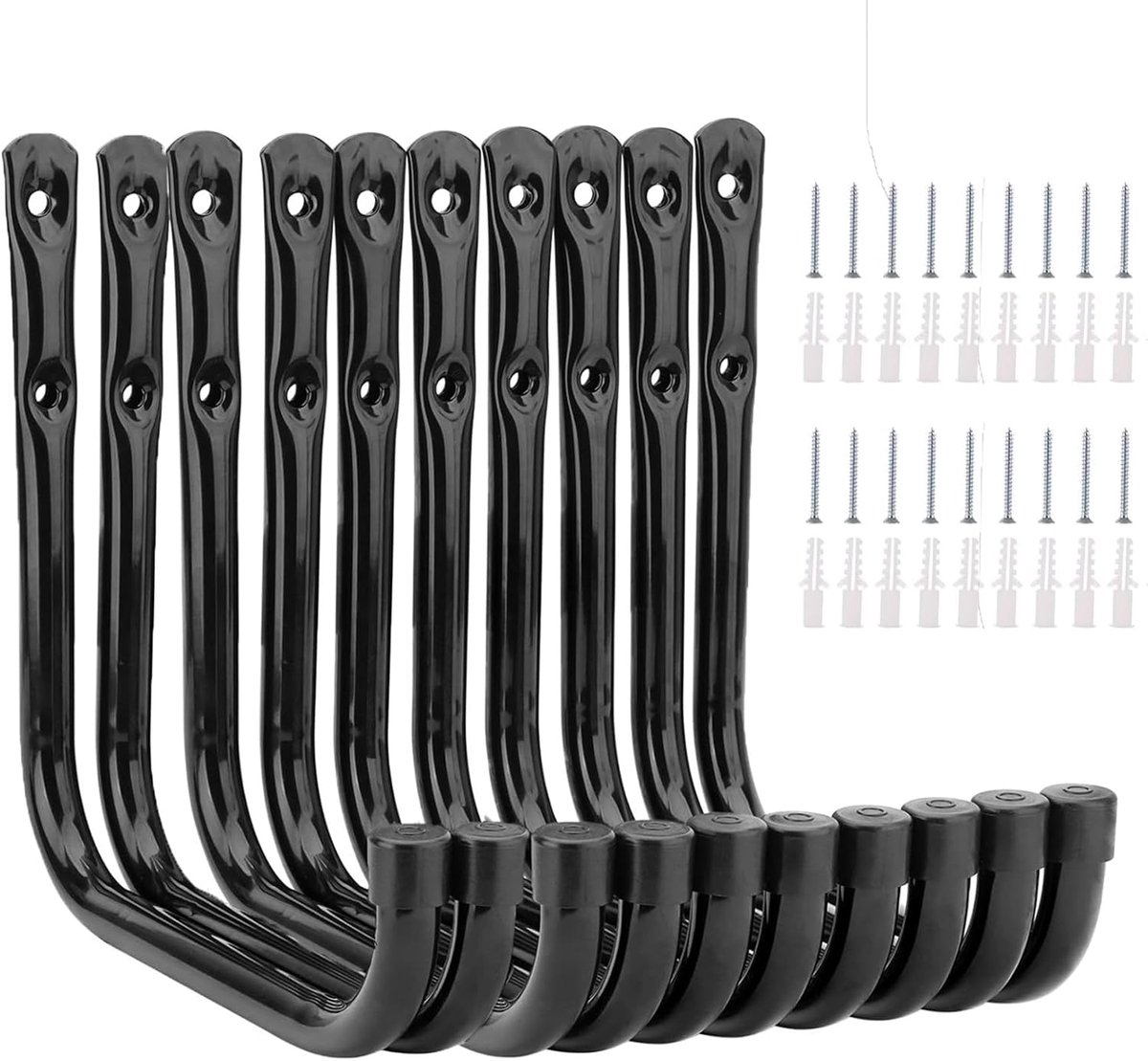 VIDETOL 10 stuks wandhaken, zware belasting, 20,5 x 18 cm, garagehaken, zwart, gereedschapshaken met expansieschroeven - ShopVlot