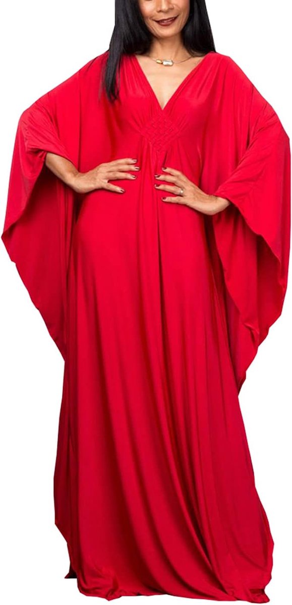 Kaftan voor vrouwen, maxi-jurk, Bohemian stijl, bedekking voor badpak, voor op het strand, loungewear, universele maat, A Red 2, Eén Maat
