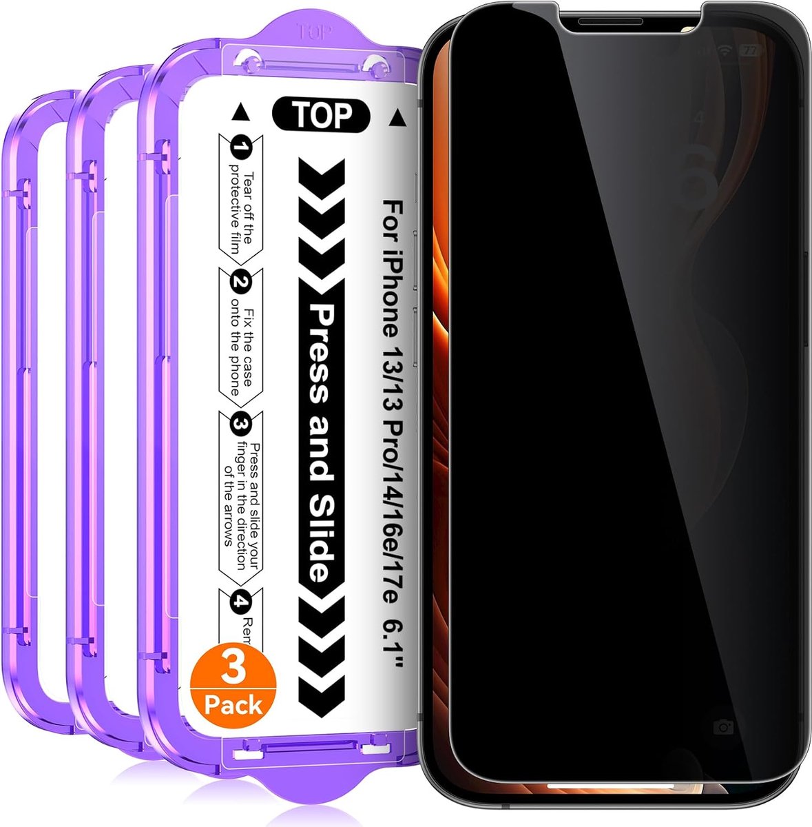 Glass Screen Protector voor iPhone 14/13 Pro/ 13/ 16e 6,1-Inch, Anti-Gluren Gehard Glas Film Schermbeschermer met Auto-uitlijning Eenvoudige Installatietool, 3-Stuks