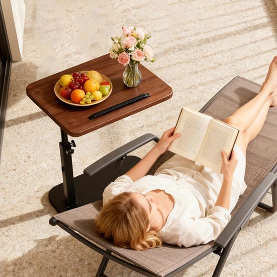 360° draaibare bijzettafel, C-vorm, in hoogte verstelbaar, nachtkastje, koffietafel, salontafel met metalen frame, ruimtebesparend voor kleine ruimtes, met houder voor smartphone en tablet — afbeelding 3
