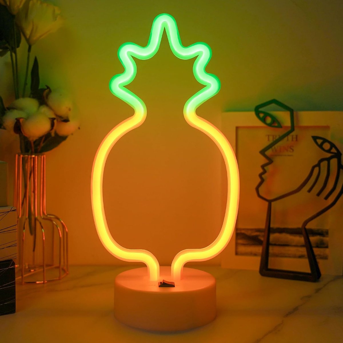 Neonlicht, ananas led-nachtlampje, USB/batterijvoeding, neonlichten met sokkel voor slaapkamer, nachtverlichting voor kamer, feest, bruiloft, verjaardag