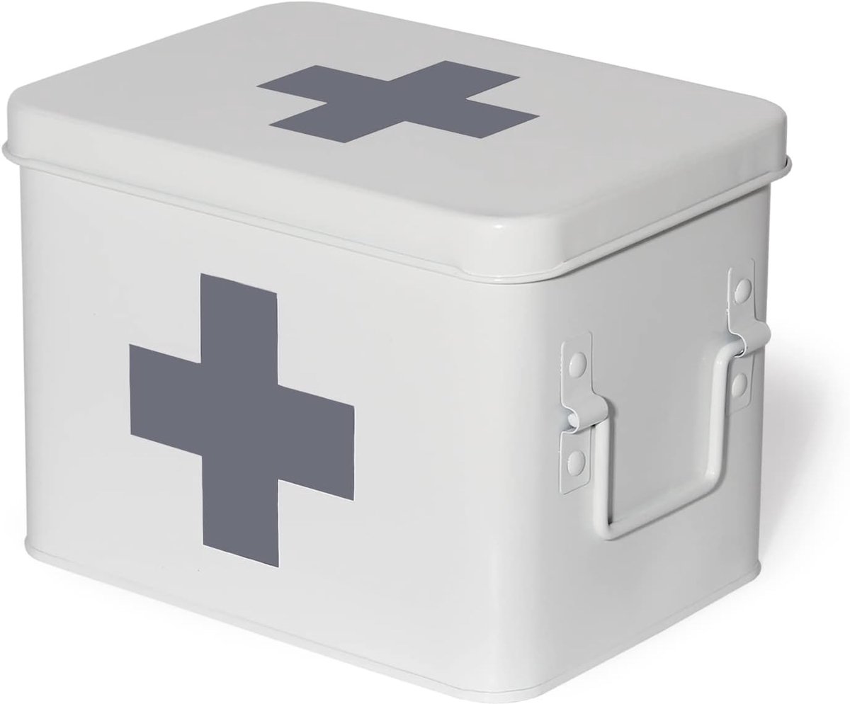 Retro metalen medicijndoos, EHBO-doos, kast, medicijnkast, 22 x 16 x 16 cm (wit-22 cm)