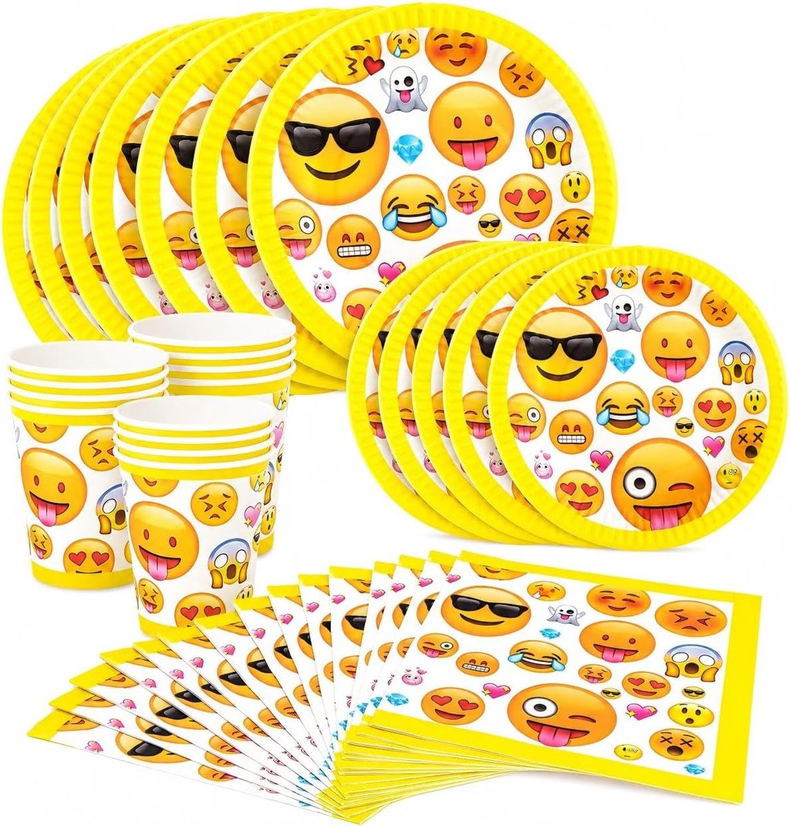 50-delige emoji-partyserviesset, feestservies voor verjaardag, verjaardagsdecoratie, met borden, bekers, servetten, feestservies voor 10 gasten