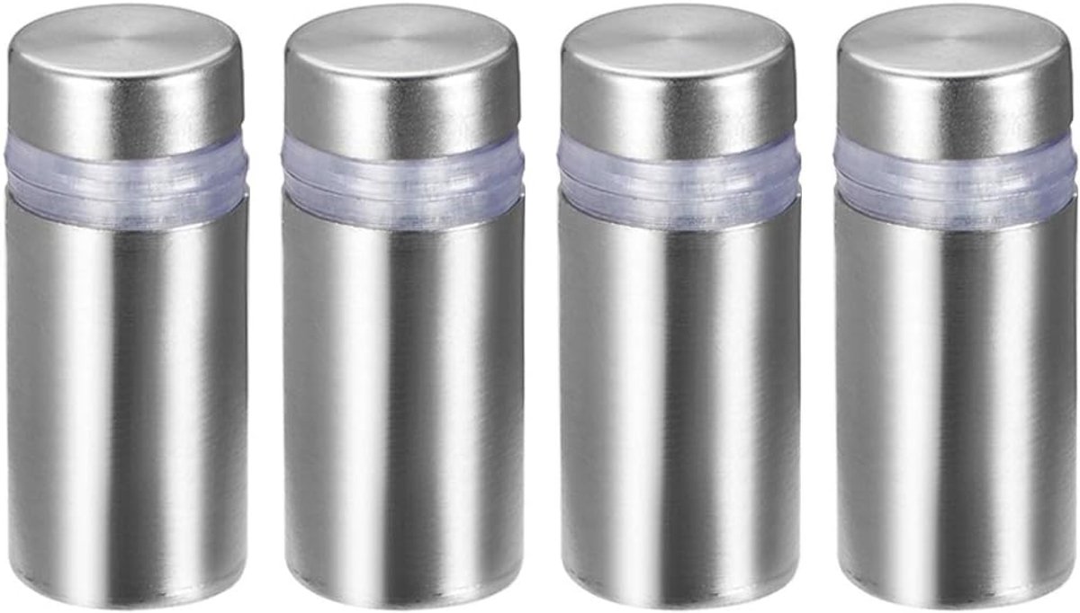 Sourcing map Afstandhouders, 4 stuks, 12 × 28 mm (diameter x h), roestvrij staal, plaathouder, reclame, afstandsschroeven voor borden, displays, zilver