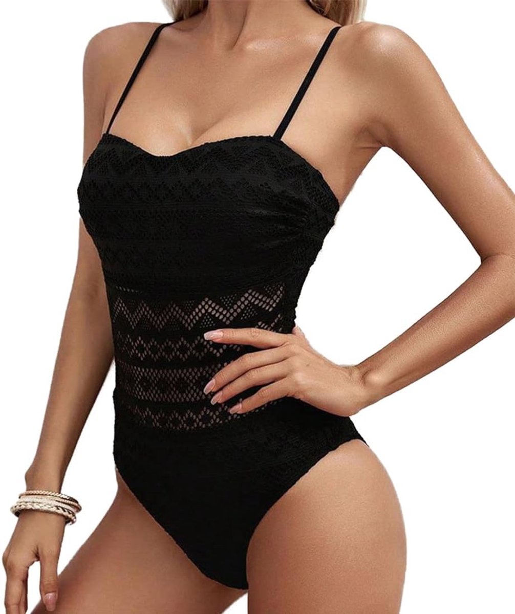 Eendelig badpak voor dames, vintage badpak van netstof met buikcontrole, hoge taille, KL405EU