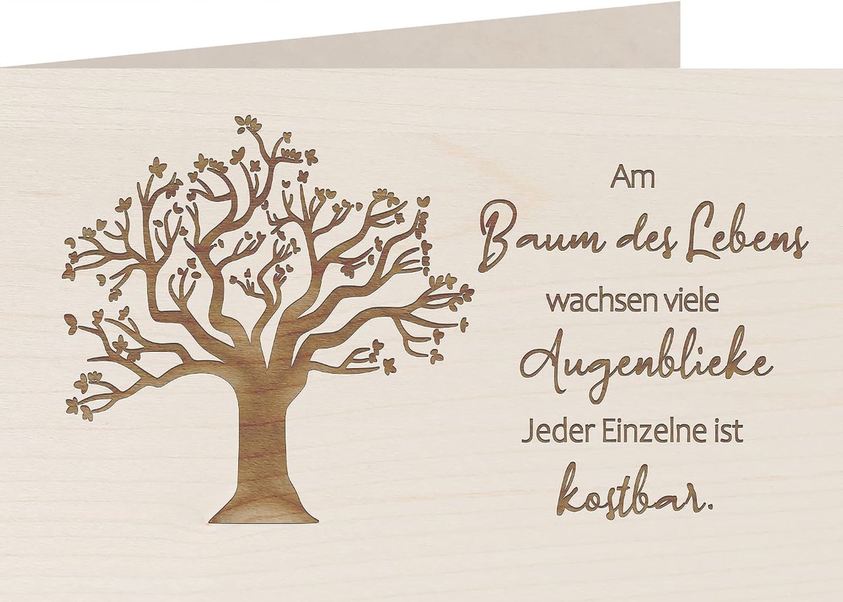 MyZirbe Houten kaart - Levensboom - 100% handgemaakt in Oostenrijk - ansichtkaart, cadeaukaart, wenskaart, vouwkaart, kaart, uitnodiging, houtsoort: esdoorn