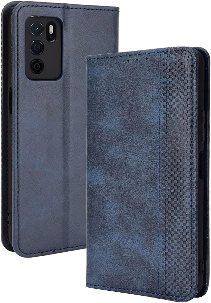 Beschermhoes voor Oppo A16/Oppo A54s/Oppo A16s, schokbestendig, portefeuille, hoes met kaartsleuven, PU/TPU, bumperbescherming, magneetsluiting, blauw