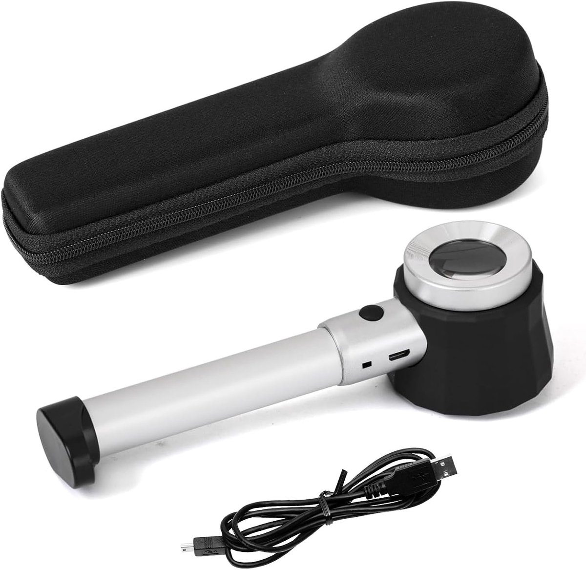 30-voudige loep met ledlicht, oplaadbaar, afneembare handgreep en 2 cm meetliniaal, 25 mm optische glazen lens voor dermatoscopie, juwelier, munten, huidinspectie