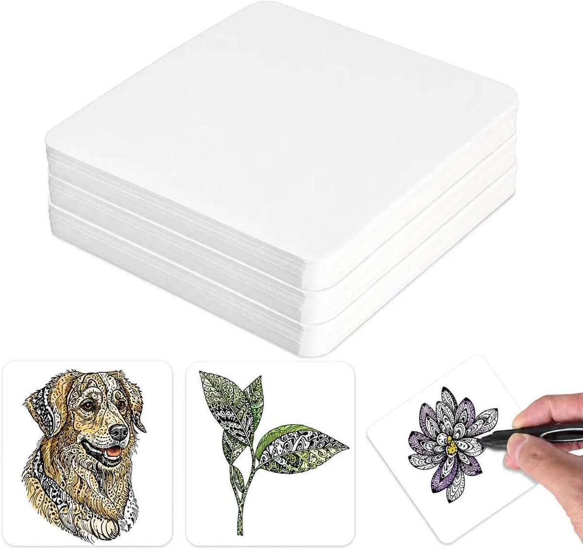 60 witte papieren tegels voor Zen-vierkante kunst, 8,9 x 8,9 cm, lege kunstenaarspegeltjes voor het tekenen van patronen, vierkante tekenbladen van zwaar papier voor patronen, mandala's en miniaturen