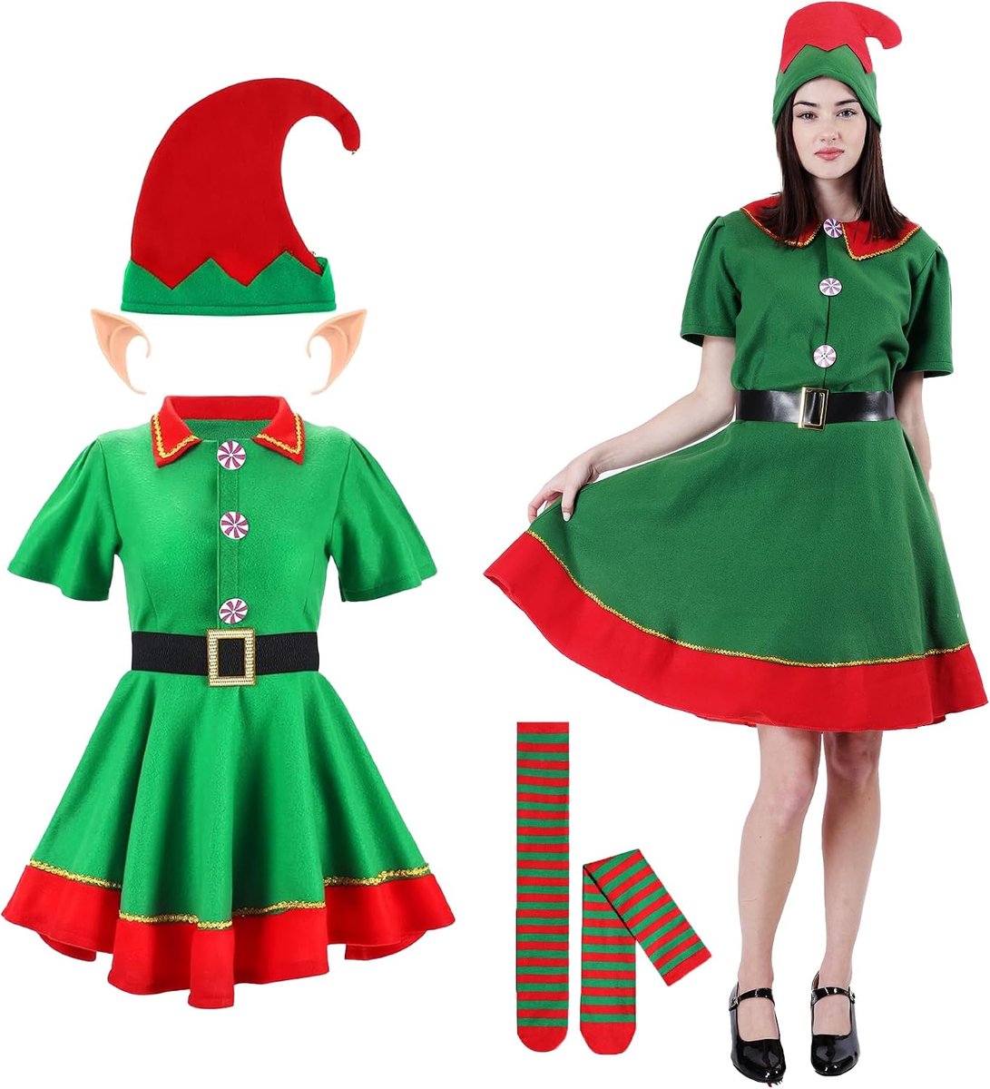 Elfenkostuum voor dames en heren, Kerstmis, elfenkostuum, meisjes, kinderen, kerstkostuum, voor volwassenen en kinderen, papanolie