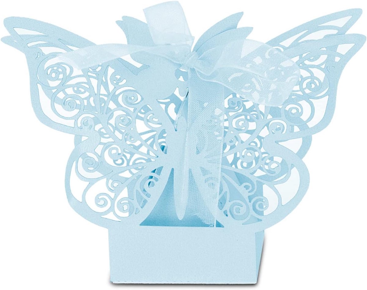 100 stuks bruiloft partij gunst geschenkdoos | vlinder dozen met lint | snoep gunst dozen | bruiloft suiker dozen | ideaal voor bruiloft feest gunsten verjaardag partij gunsten decoratie (blauw)