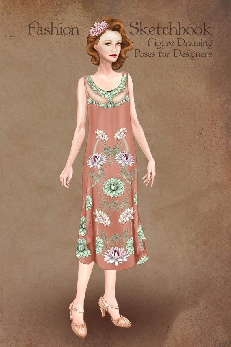 Sketchbook Figure Drawing Poses for Designers: Fashion sketch templates with 1920 vintage art deco style dress illustration