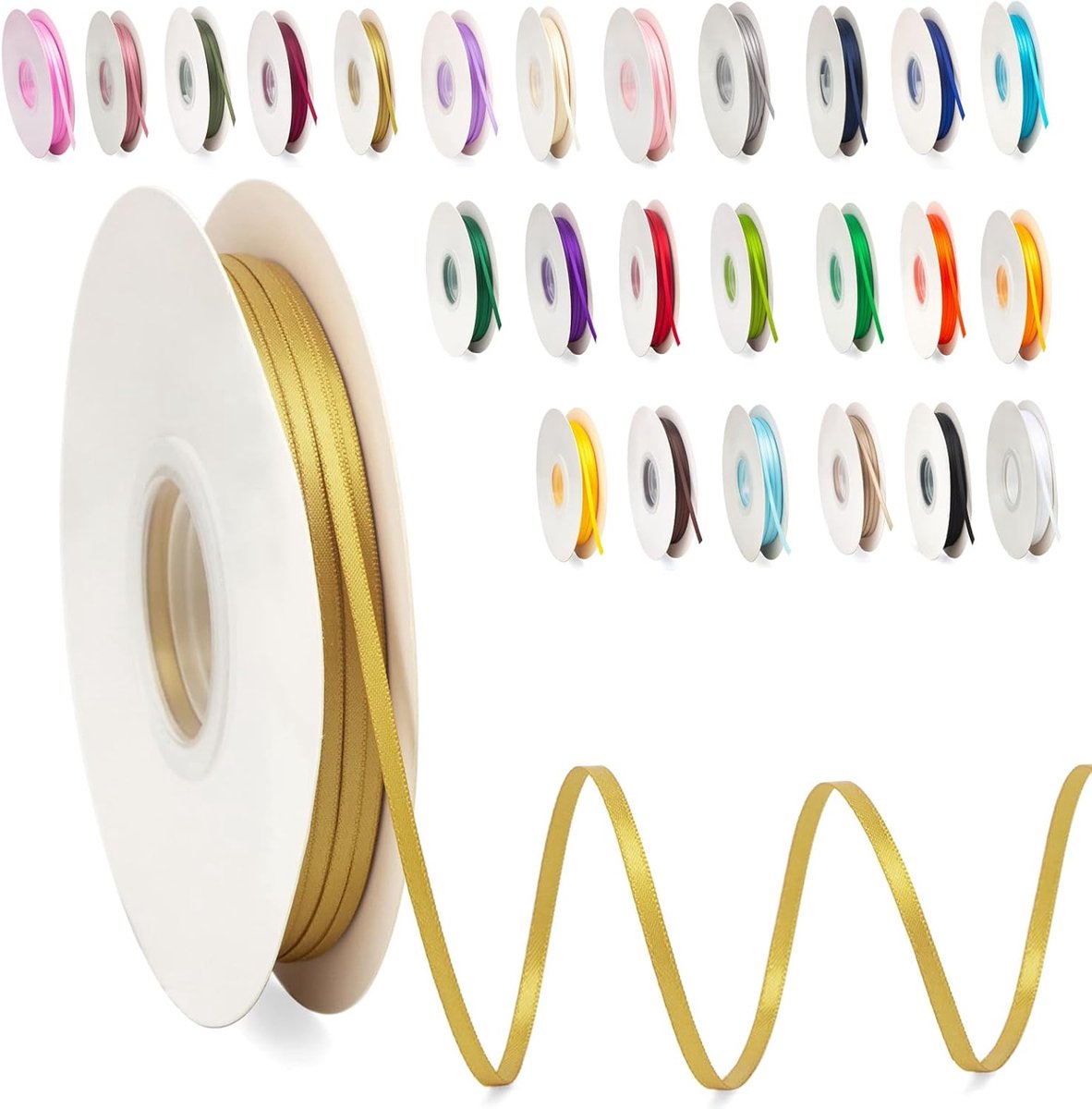Lint van 3 mm breed, 91 m goudkleurig (Tyrant) satijnen ballonnenlint voor het maken van haarstrikken, bloemboeketten, kleding, bruiloftsdecoratie, verjaardag en kerstcadeauverpakkingen