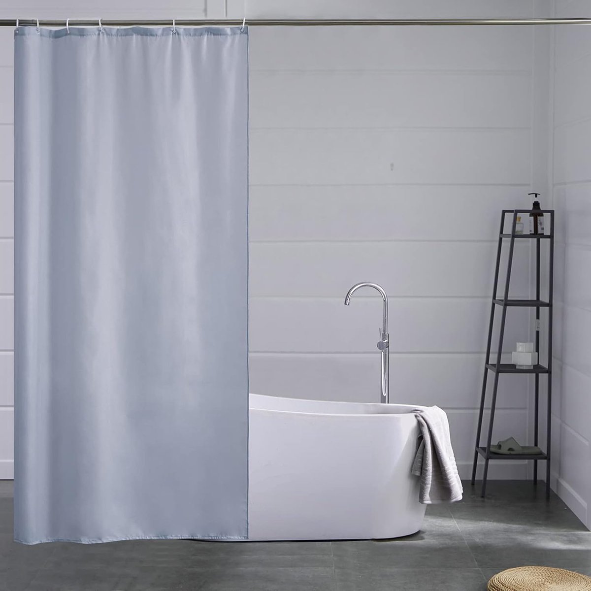 Kleine Douchegordijn Grijs Blauw Anti Schimmel Polyester Stof Waterdicht Douche Gordijnen Wasbaar Textiel voor Badkuip of De Badkamer 6 Douchegordijnhaken 90x180cm.