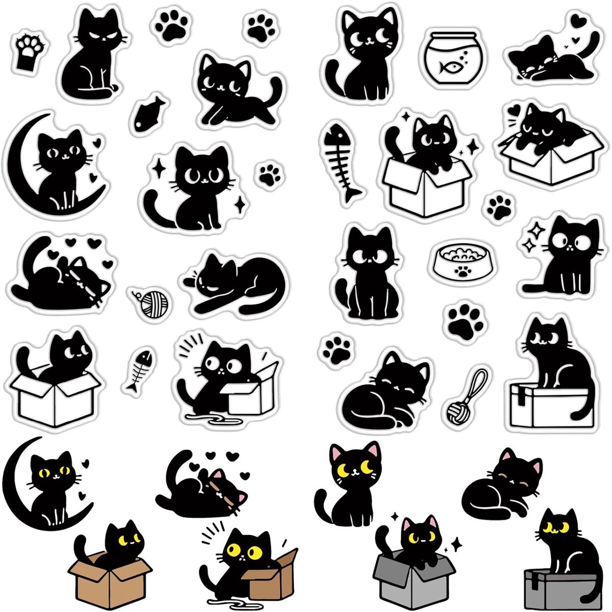2 Vellen Zwarte Kat Clear Rubber Stempels Poot Print Fish Tank Herbruikbare Vintage Transparante Siliconen Seal Stempels Voor Diy Craft Scrapbooking Journaling Kaart Maken Decoratie