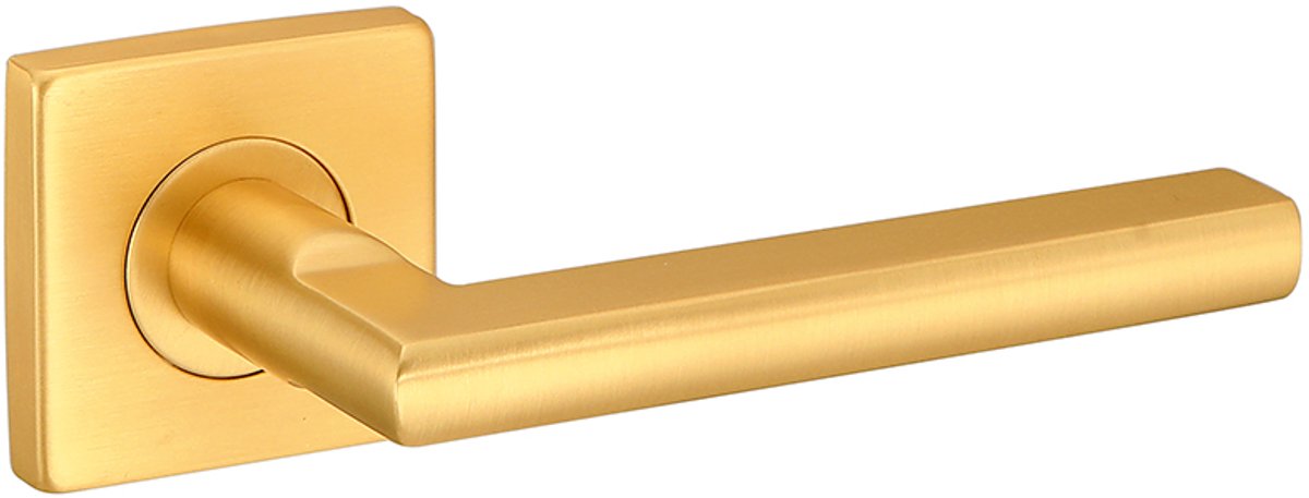 Deurkruk (2x) Emilia 20mm haaks op vierkant rozet mat goud PVD gecoat | Deurklinken vierkant