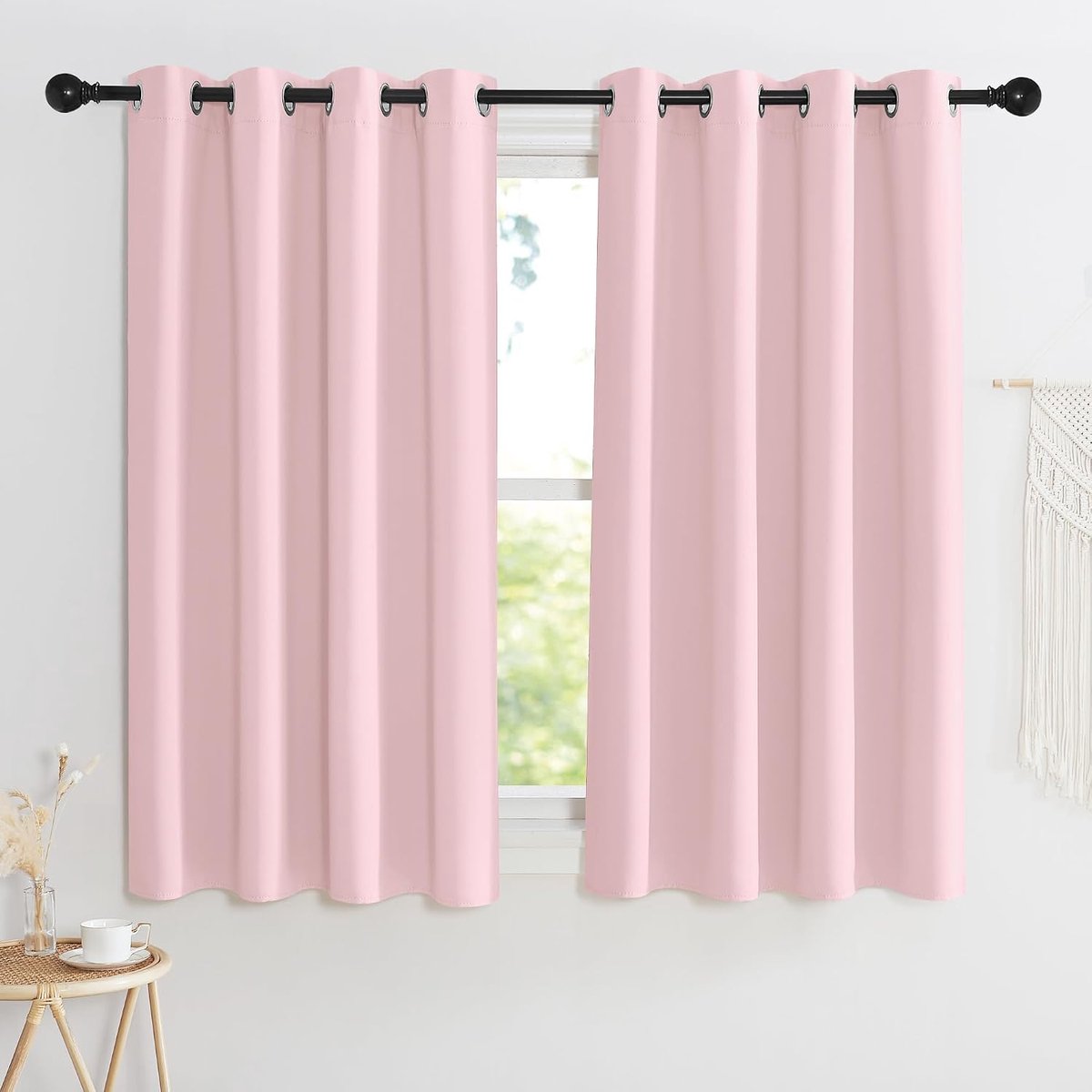 Verduisteringsgordijn – thermische gordijnen, isolerend, koud, warmte en uv-bescherming | Set van 2 ondoorzichtige gordijnen voor binnen, decoratie voor keuken, slaapkamer, raam, met oogjes, 140 x 145 cm, poederroze