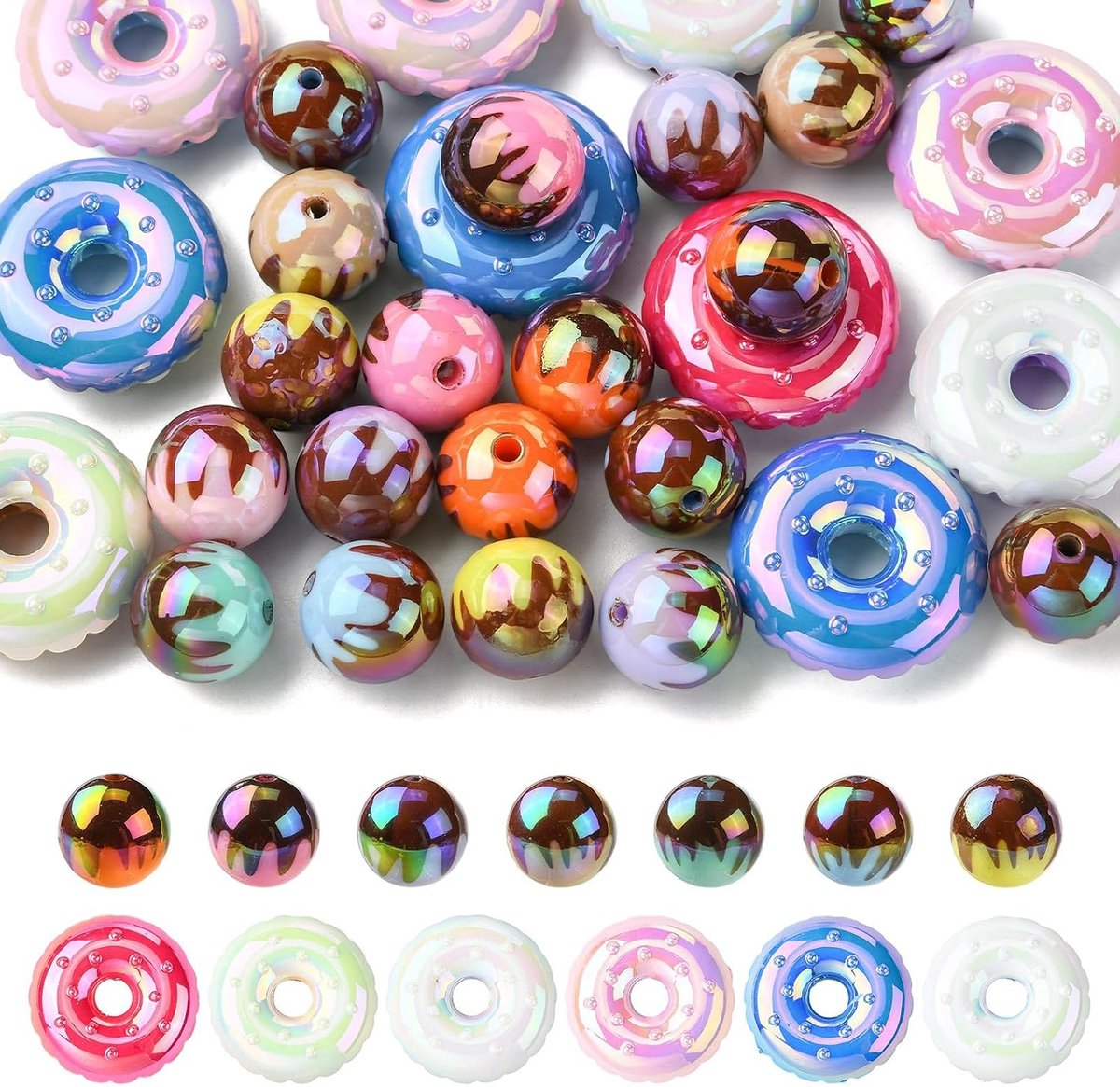 Kralen 30 Stks UV Plating Voedsel Kleurrijke Dessert Ronde Donut Spacer Craft Kralen Bulk voor Armband Sieraden Maken Ketting DIY Ambachten