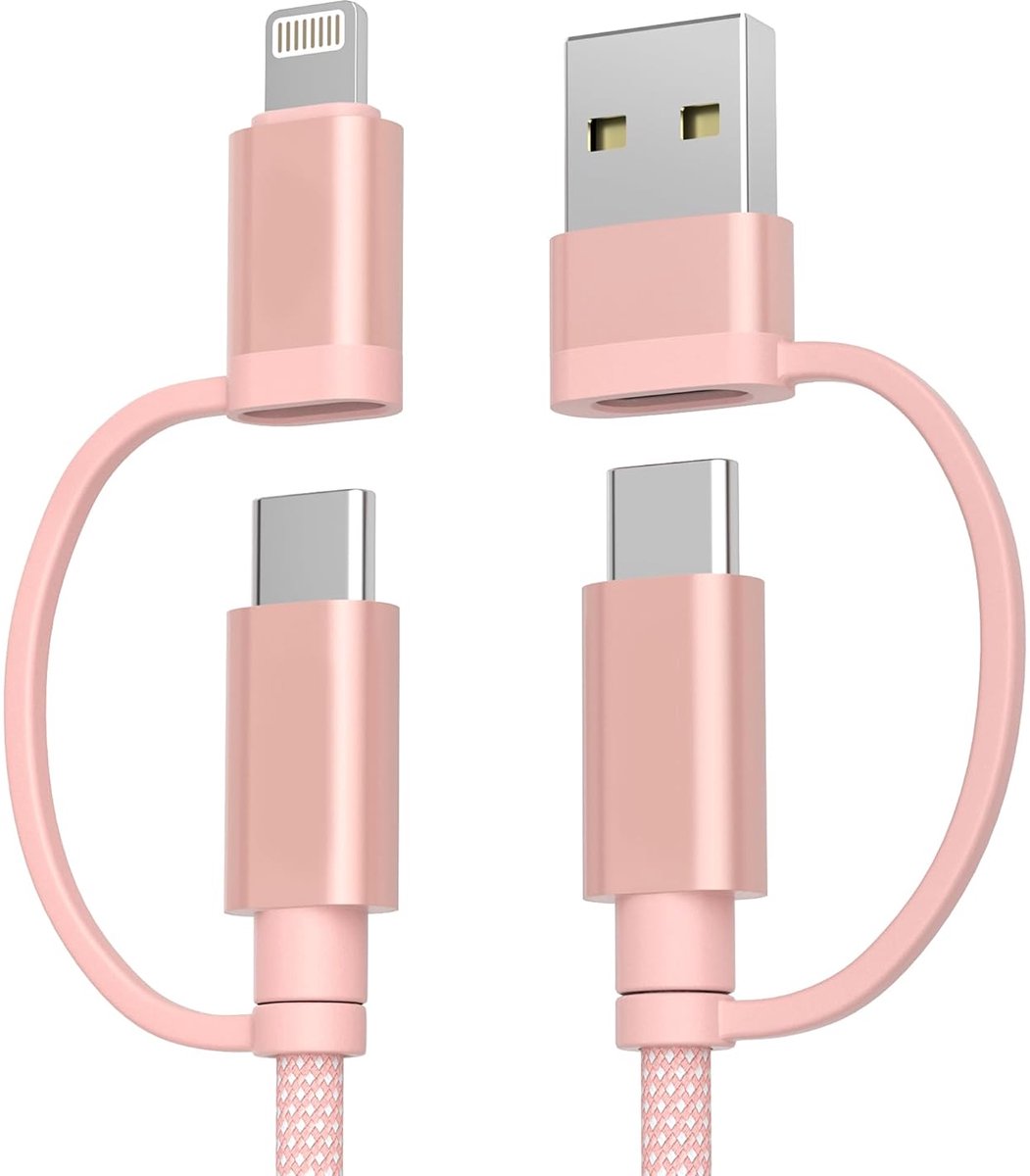 4-in-1 USB C naar USB C Kabel 3 m,60 W,voor iPhone 17 16 15 | Snel Opladen Multi Charger Cord met USB-A Adapter/iOS/Type C voor AirPods,MacBook Pro,iPad Air,Samsung Galaxy S25 S24 Ultra