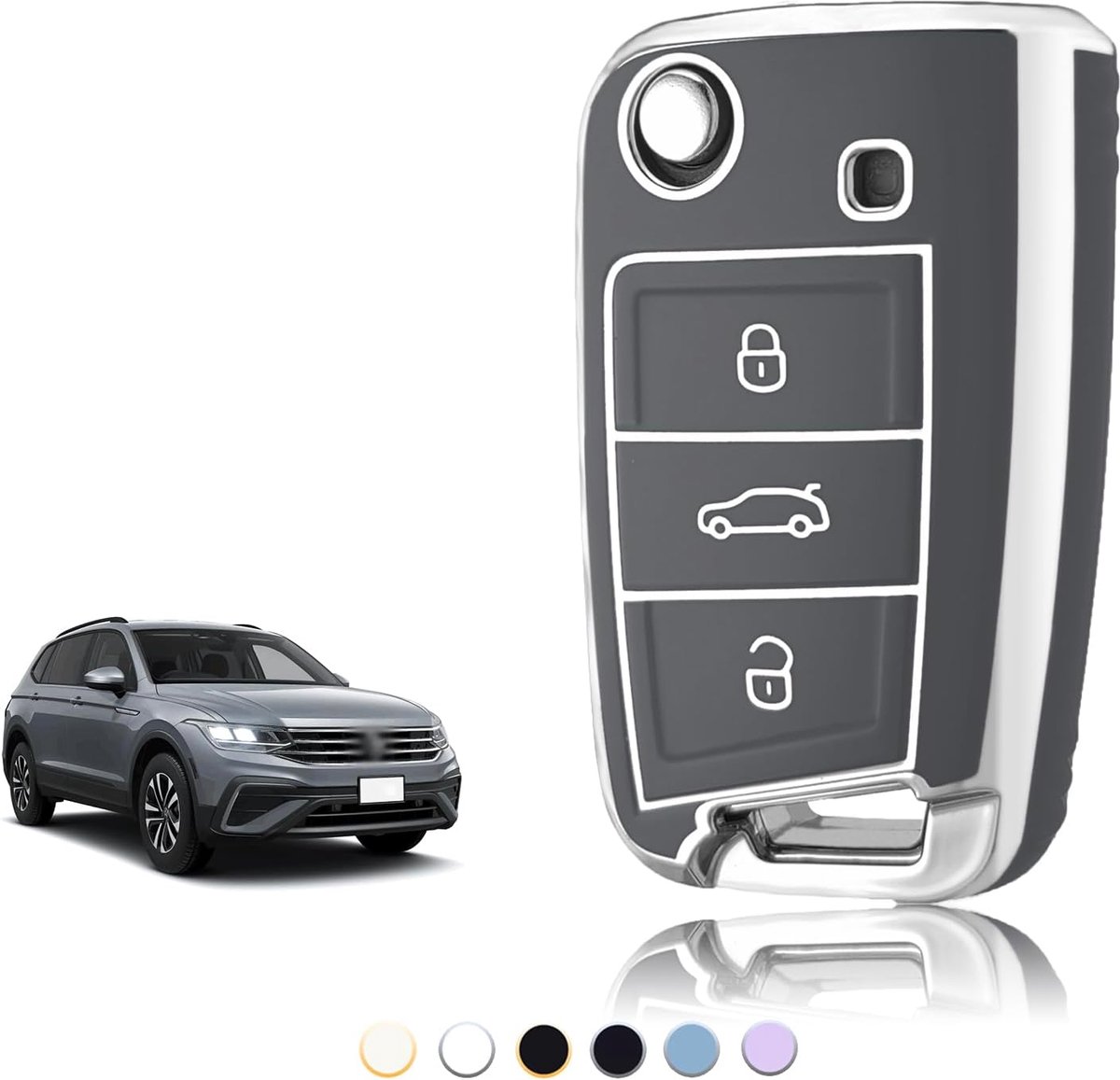 Sleutelhoes TPU, Autosleutelhoes Geschikt voor VW Volkswagen Golf 7 Mk7 Polo Jetta Tiguan Seat Leon Fabia Ibiza Skoda Fabia Octavia Superb, Sleutel Cover Sleutelbehuizing - Flip Key
