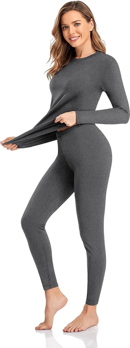 Thermisch Ondergoed Set voor Dames: Lange Onderbroek met Fleecevoering en Lange Mouwen, Basislaag Set