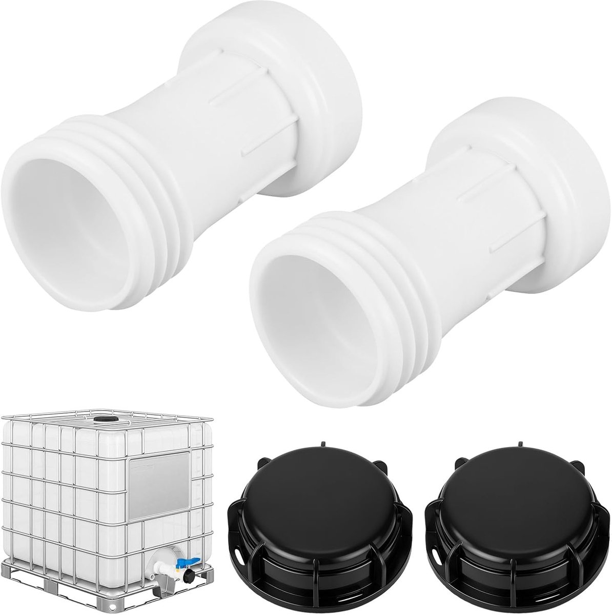 Adapter met deksel, S60 x 6 verlenging, afstandstuk, IBC-adapter, grove schroefdraad, IBC-containeraccessoires, recht voor tuinbouw, irrigatie