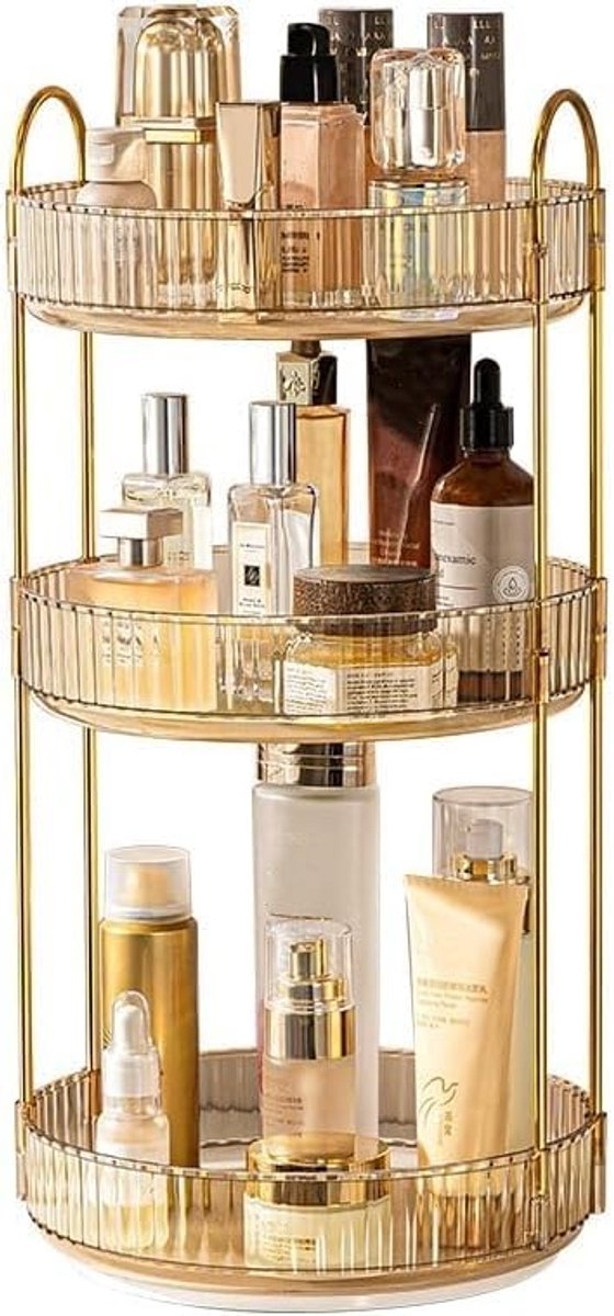 Organizer voor toilettafel, 360° draaibare organizer voor de badkamer op de wastafel, grote capaciteit voor huidverzorging, draaiende organizer voor cosmetica op dressoir op de wastafel (3