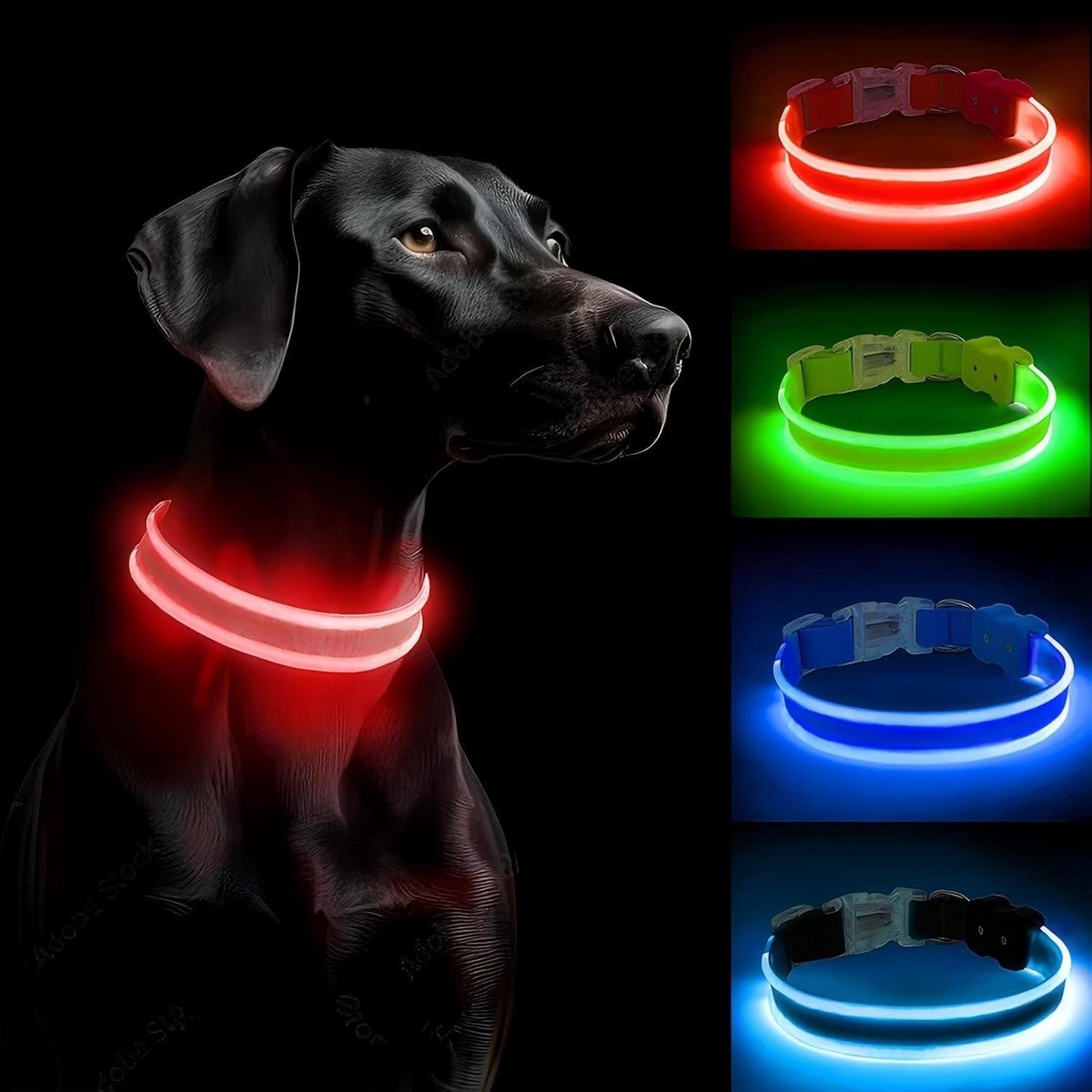 Lichthalsband voor honden, oplaadbaar, led-hondenhalsband, oplichtend, met 3 lichtmodi, lichtgevende hondenhalsband, verstelbaar, waterdicht, voor kleine, middelgrote en grote honden, rood-M