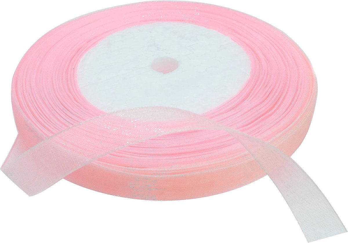 - Decoratief glanzend organza lint - 10 mm x 45 meter - lichtroze - creatieve projecten naaien kunst verpakking geschenken feest verjaardag - C50818