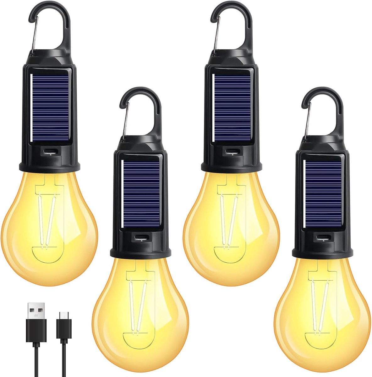 4 stuks, oplaadbaar, led-campinglantaarn, campinglicht met karabijnhaak, instelbare helderheid, 3 lichtmodi, waterdicht campinglicht, draagbare tentlamp voor camping avontuur